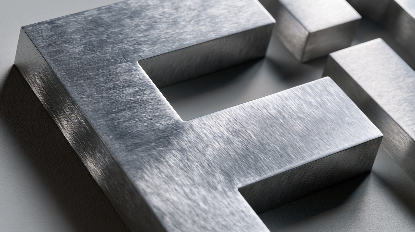 Close-up of 3D brushed aluminum logo letters